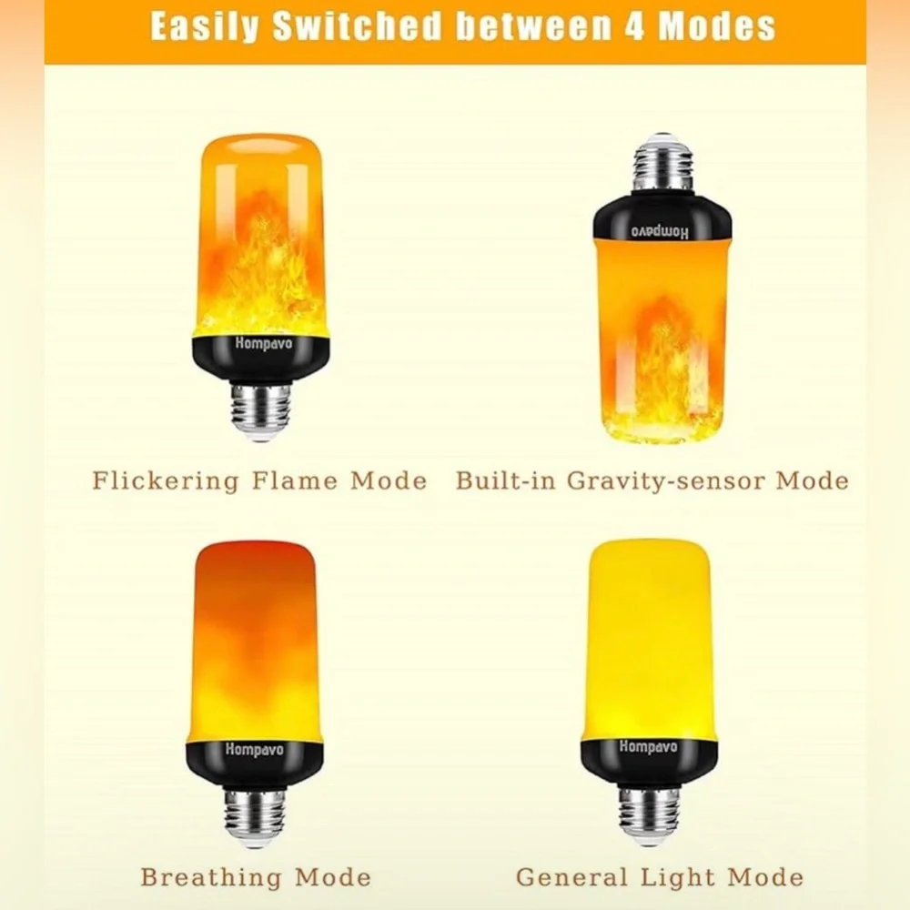 NWT 2 Pack LED Flame Light Bulbs, 4 Modes Flickering with Upside Down Effect